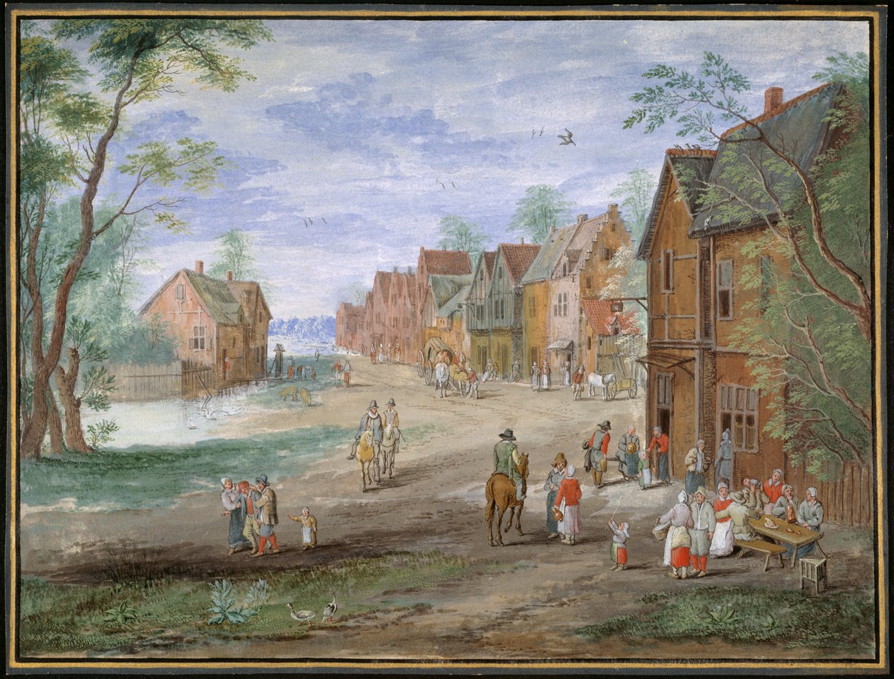 Torget ved Gouda om vinteren (gouache på papir) av Jan (follower of) Brueghel