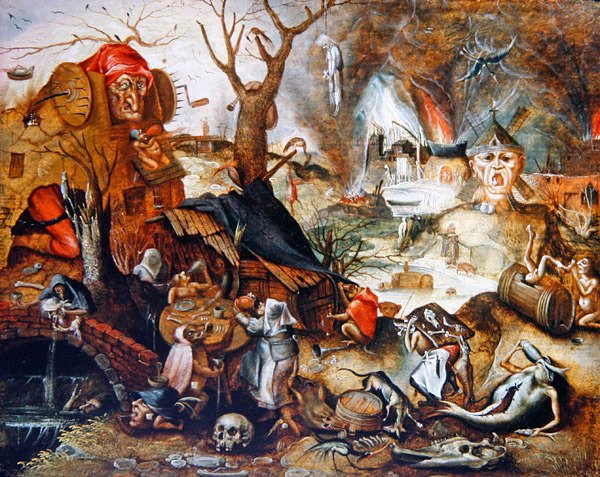 A Vision of Hell (olje på panel) av Jan (follower of) Mandijn