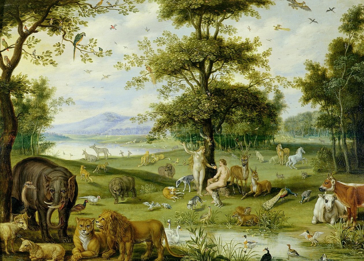Adam og Eva i Edens hage, ca. 1600 (olje på panel) av Jan (studio of) Brueghel