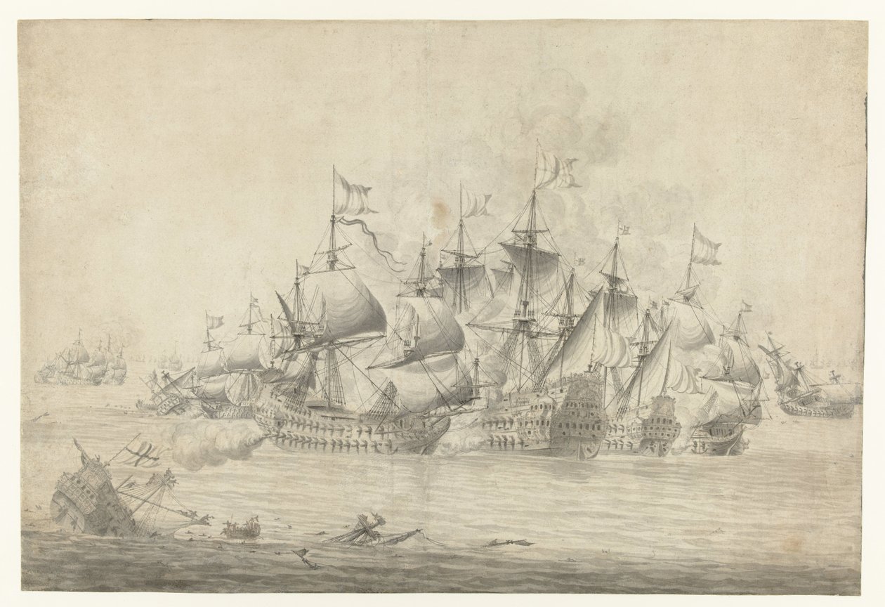 Et sjøslag, muligens ved Lowestoft 13. juni 1665 (høyre blad) av Jan Abrahamsz. Beerstraten (possibly)