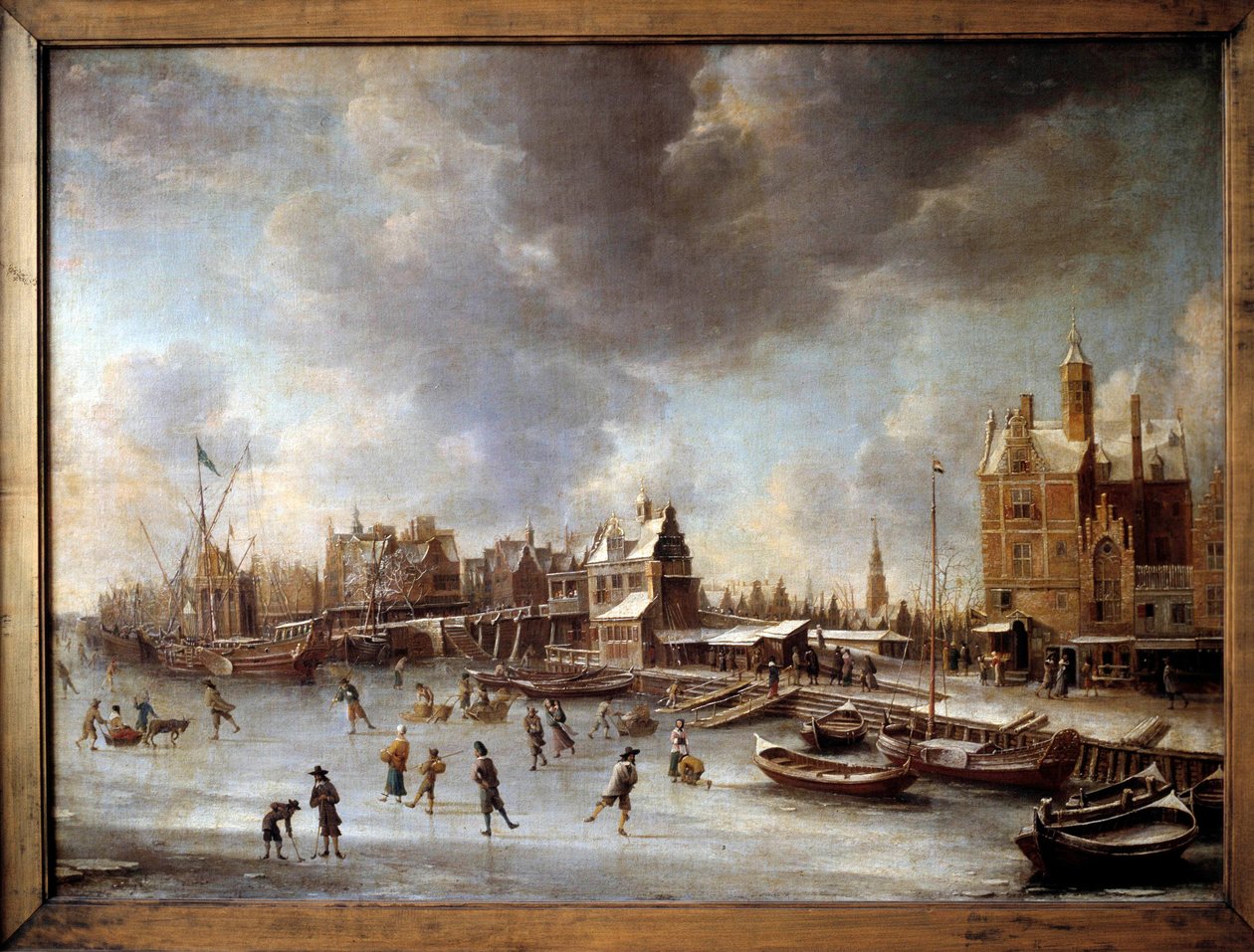 Vinterlandskap. Skatere på en frossen innsjø. Maleri av Burstaten (1622-1666) 1600-tallet. Berlin, statsmuseet av Jan Abrahamsz. Beerstraten