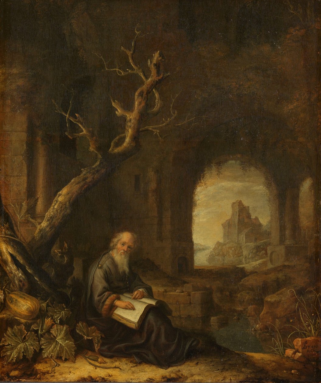 En eremitt i en ruin av Jan Adriansz van Staveren