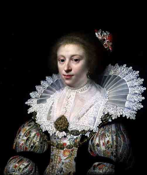 Portrett av en elegant dame med en brodert kjole (olje på lerret) av Jan Anthonisz. van Ravesteyn