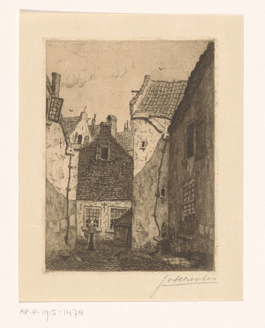 Gårdsplass av Jan Antonius van Schooten (signed by artist)