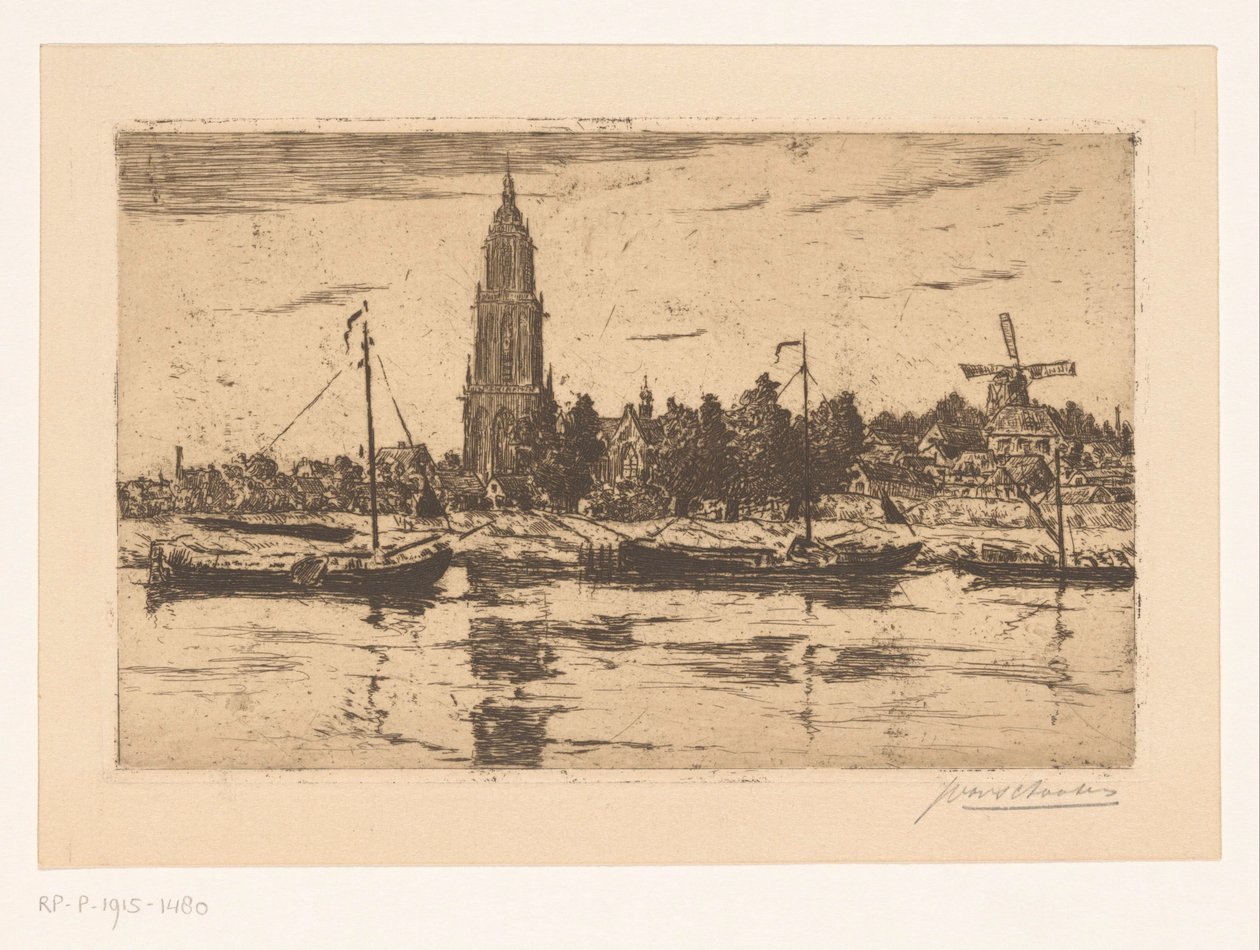 Utsikt over Rhenen av Jan Antonius van Schooten (signed by artist)
