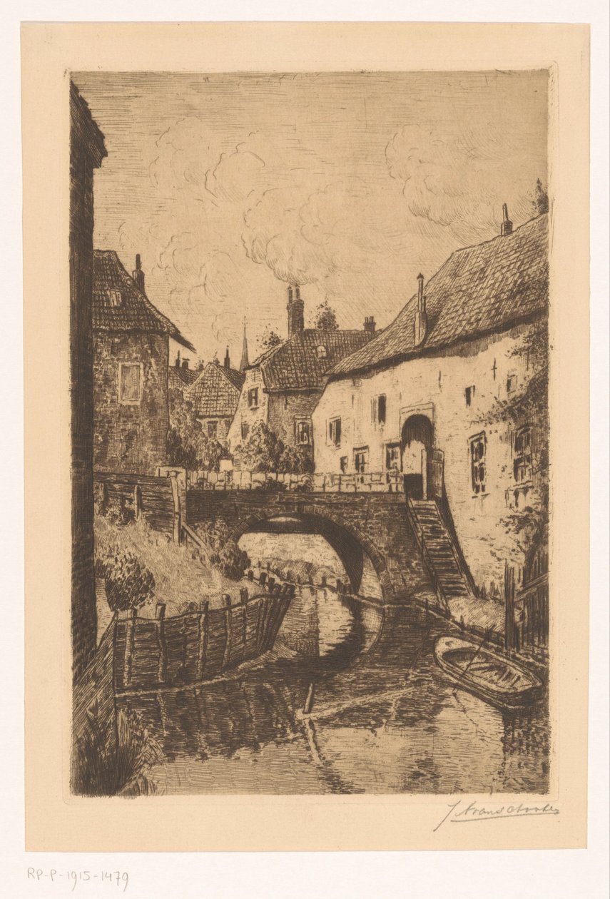 Utsikt over en bro ved Sisters of Orthenpoort i Den Bosch av Jan Antonius van Schooten (signed by artist)