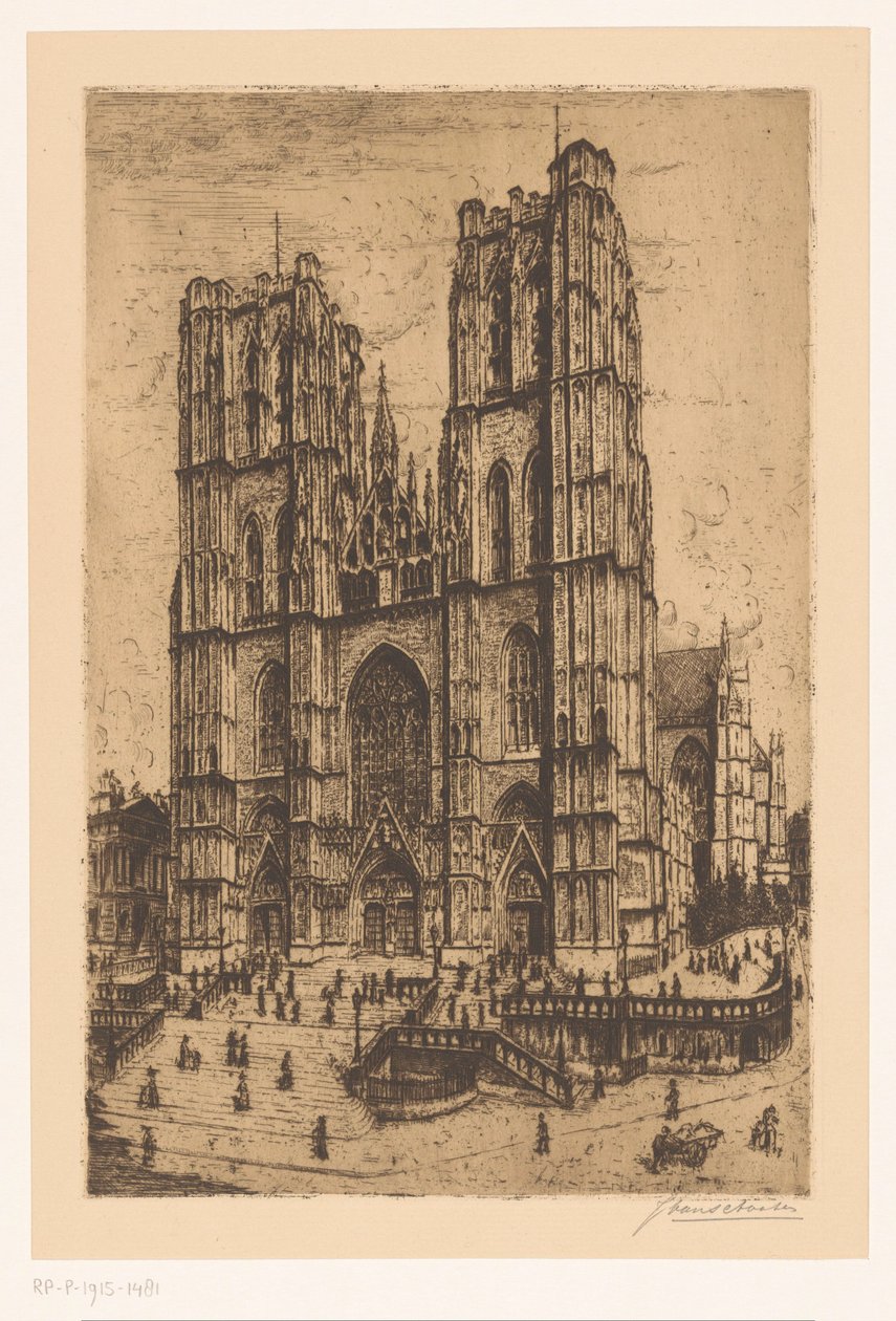 St. Mikael og St. Gudula-katedralen i Brussel av Jan Antonius van Schooten (signed by artist)