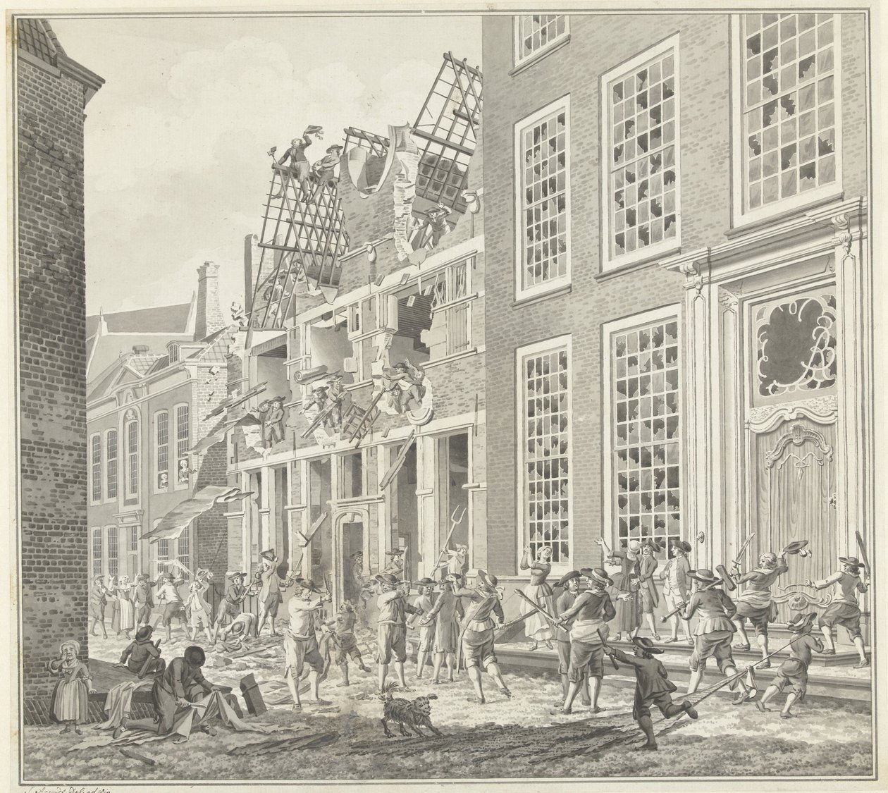 Plyndring av huset til Lucas van Steveninck, 1787 av Jan Arends (signed by artist)