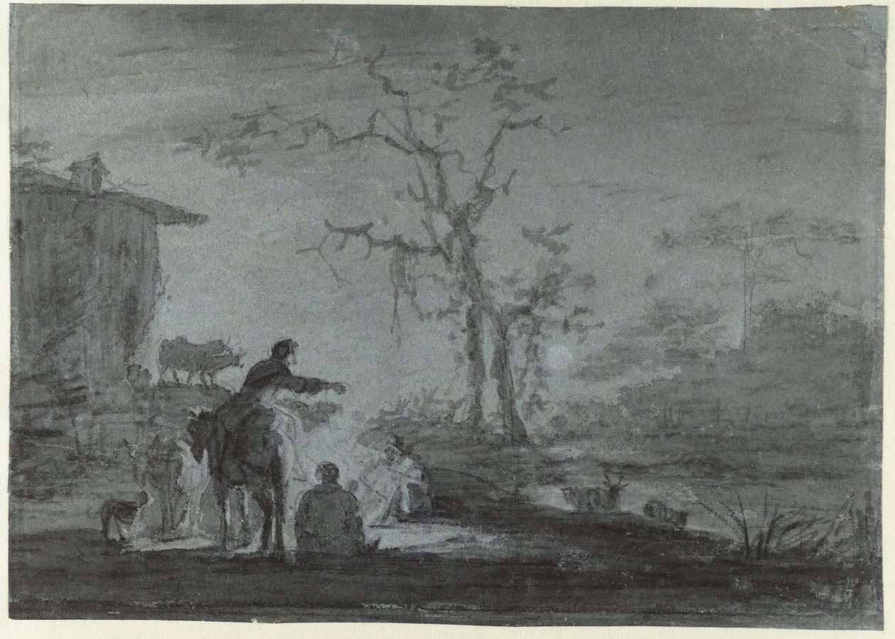 Gjeter ved et bål ved Moonlight av Jan Asselijn (possibly)