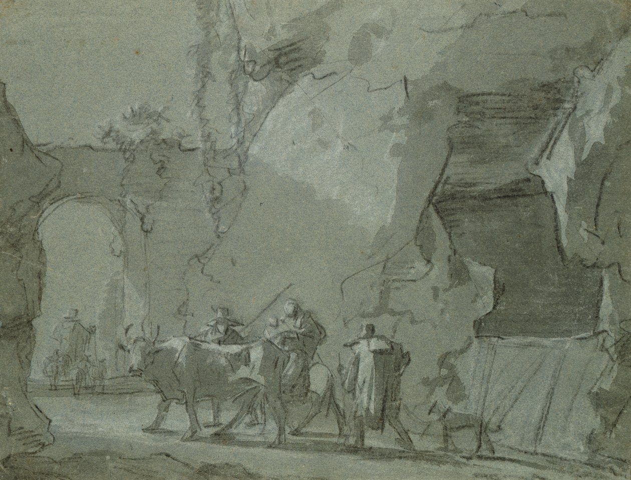 Shepherds in Front of an Archway, ca. 1650-52 (indisk blekk og kritt på papir) av Jan Asselijn