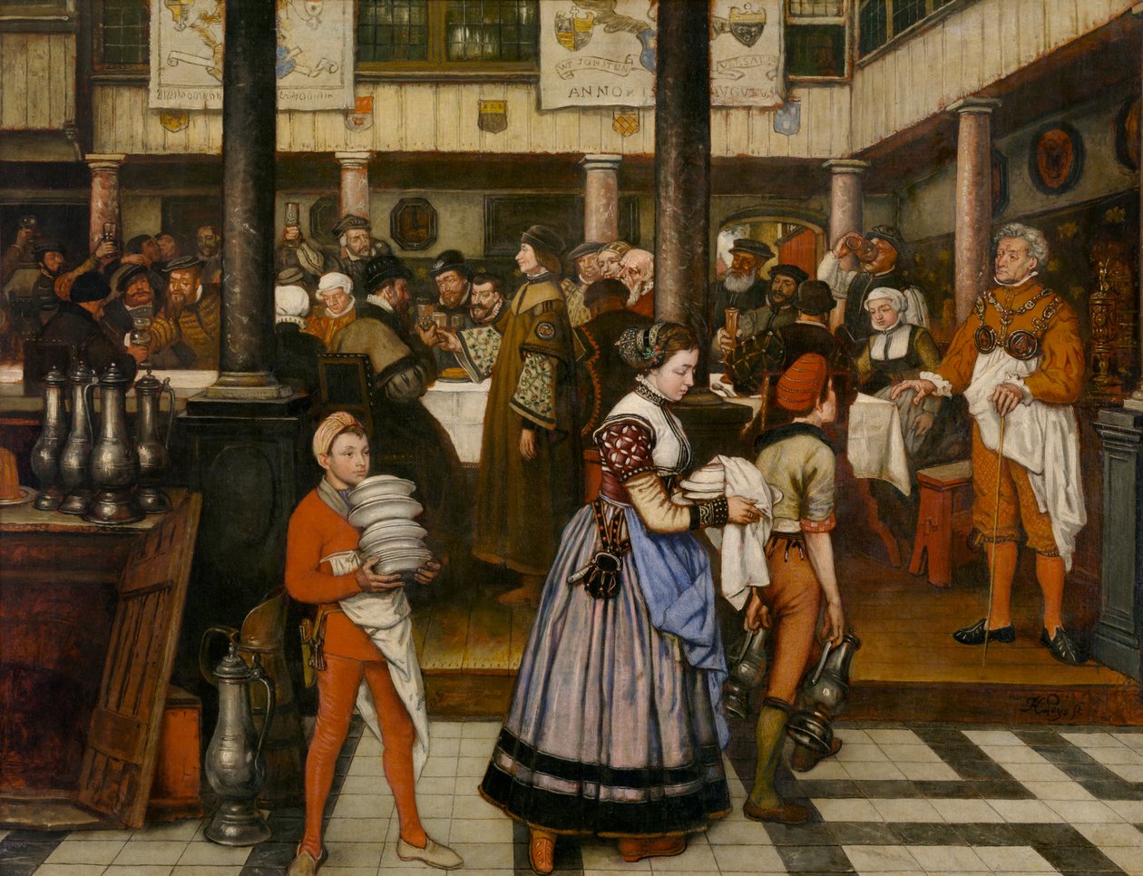 Frans Floris deltar på en bankett i Saint Luke-lauget (olje på lerret) av Jan August Hendrik Baron Leys