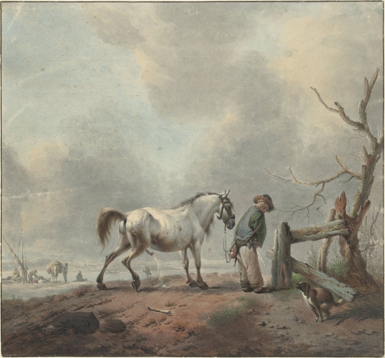Landskap med en vanningsmann, hest og hund av Jan Augustini