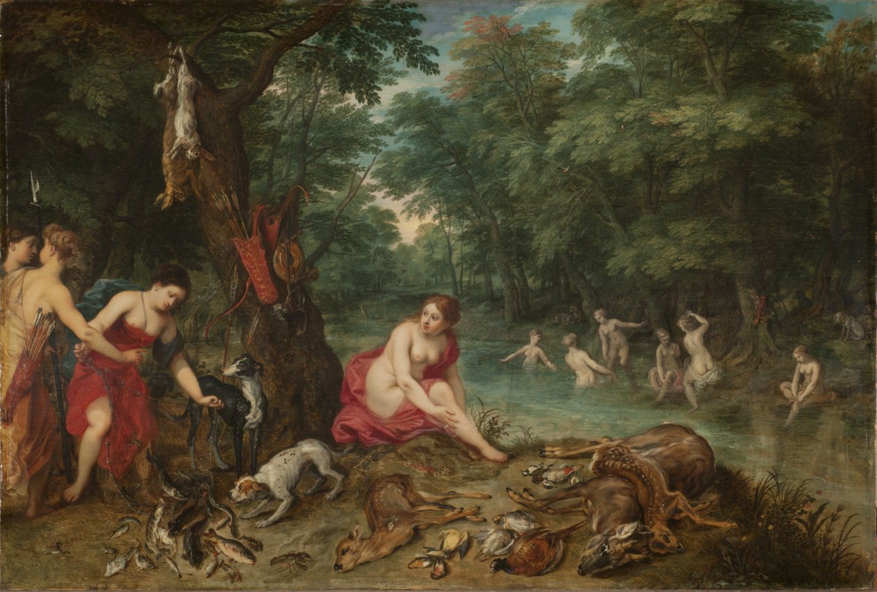 Badenymfer (olje på panel) av Jan and Balen Hendrik van Brueghel
