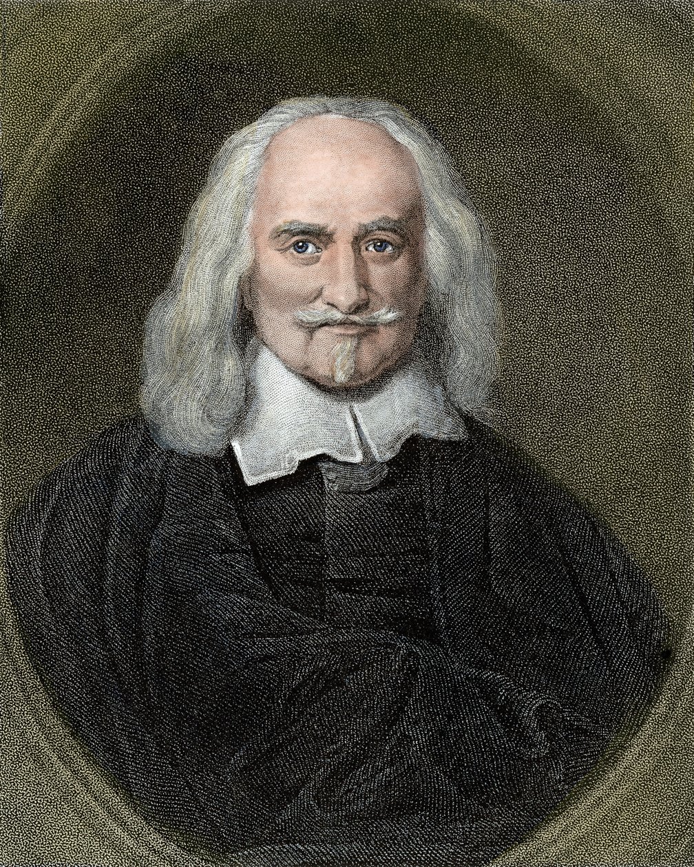 Portrett av Thomas Hobbes (1588-1679) engelsk filosof. 1800-talls fargegravering. av Jan Baptist (after) Jaspers
