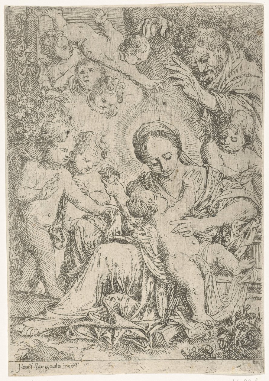 Den hellige familie med engler av Jan Baptist Herregouts