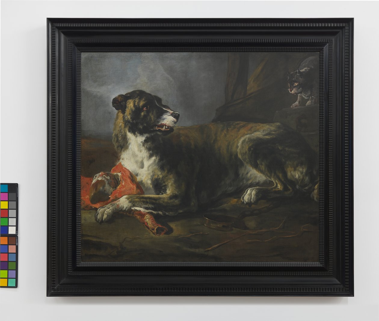 En villsvinhund med et kjøttledd nær en rasende katt, ca. 1647-55 (olje på lerret) av Jan Baptist Weenix