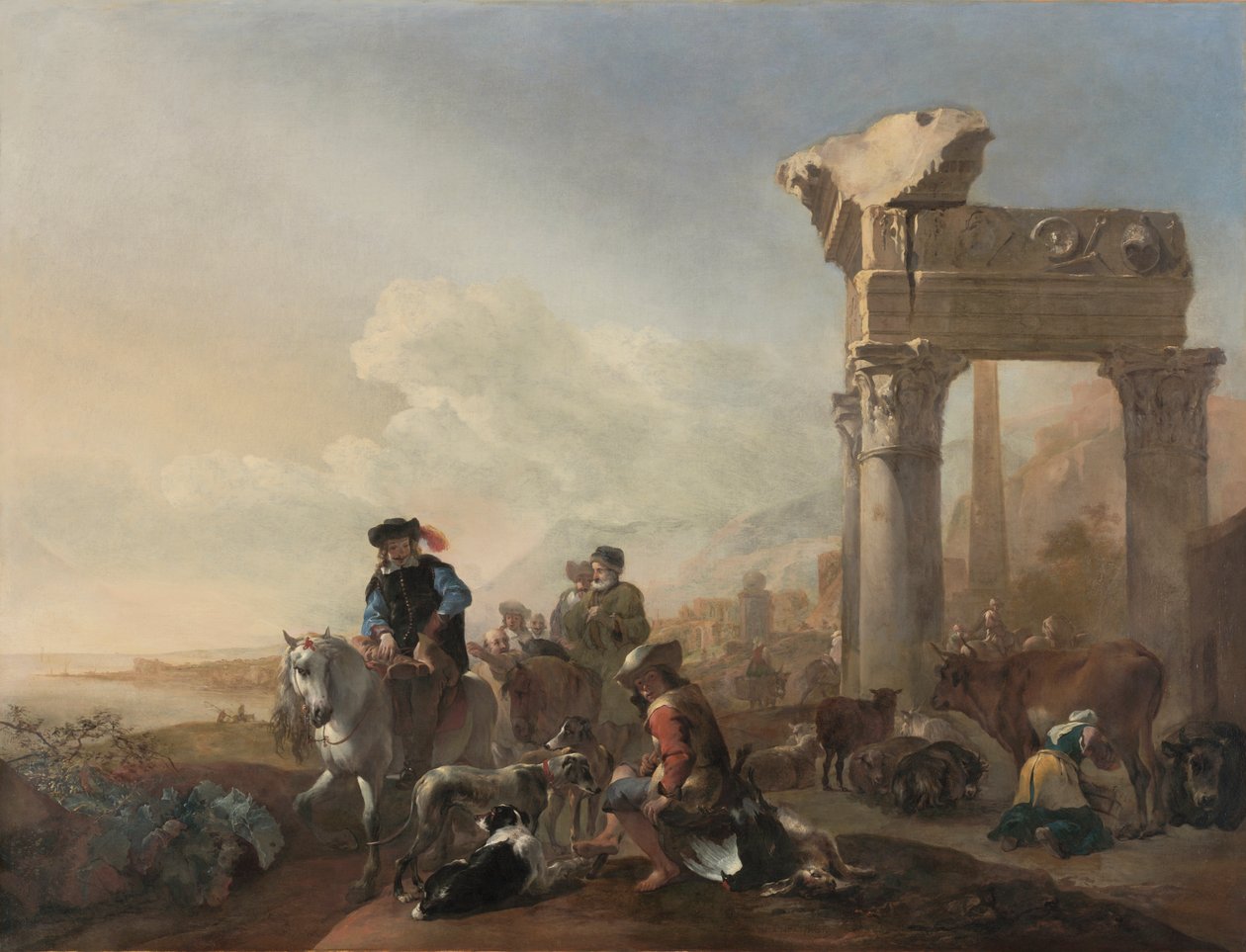 Jegere i nærheten av ruiner av Jan Baptist Weenix