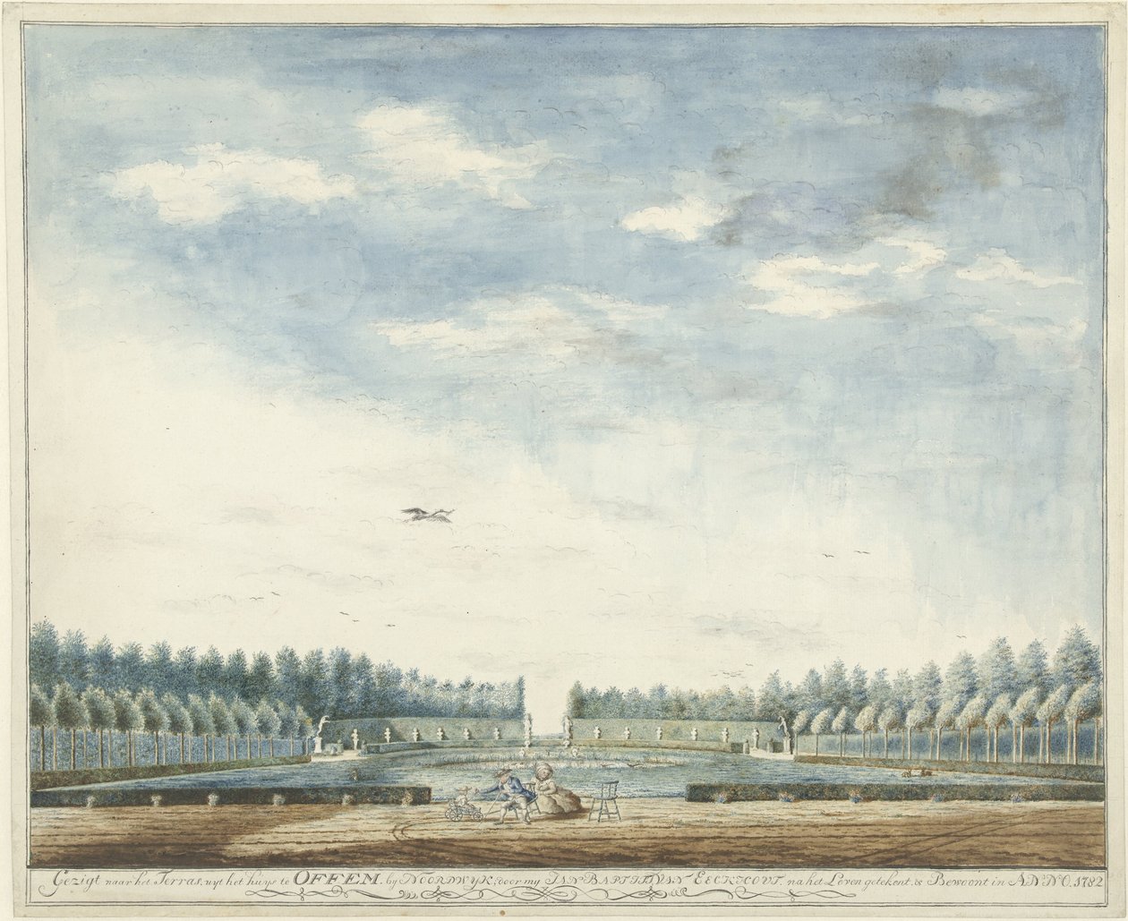 Hagen til huset Offem, nær Noordwijk Facing the Terrace, fra huset i OFFEM by Noordwyk (tittel på objekt) av Jan Baptist van Eeckhout