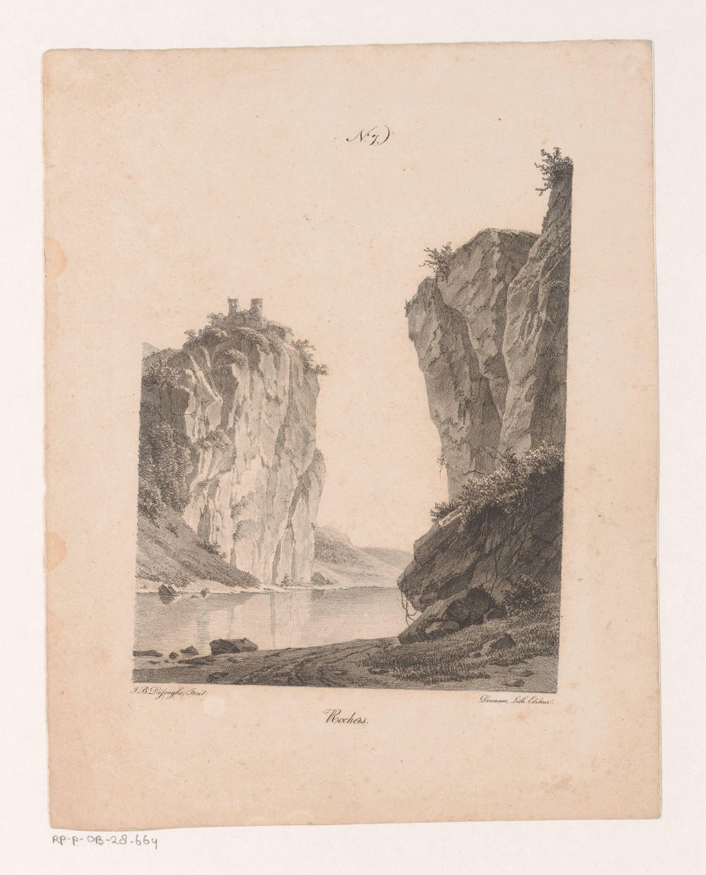 Rotsen langs het vann Bergarter (tittel på objekt) Prinsipper for landskap hentet fra naturen og utført på stein (serietittel) av Jan Baptiste de Jonghe