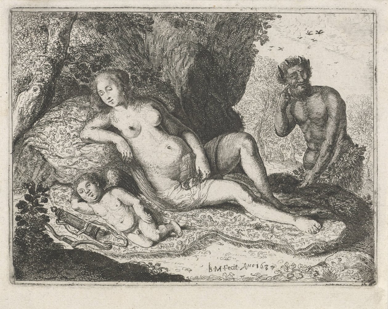 Sovende Venus spionert av en satyr av Jan Barentsz. Muyckens