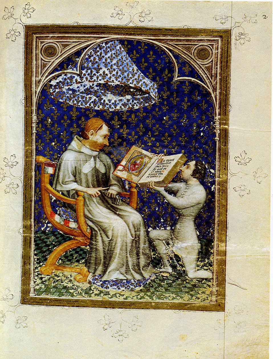 Jean de Vaudetar presenterer sin gave av en bok til Charles V av Frankrike. Fra bibelhistorien til Jean de Vaudetar, 1372 av Jan Bondol
