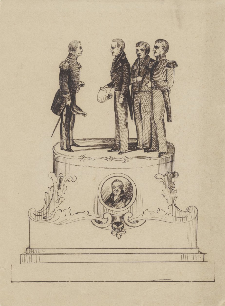 Design for et monument for 50 års uavhengighet fra kongeriket Nederland i 1863 av Jan Bos
