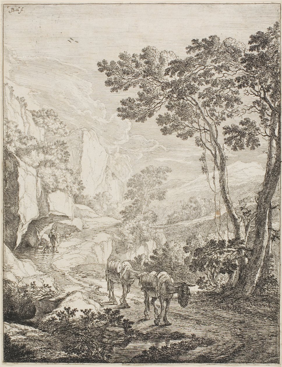 The Two Mules, fra et sett med fire italienske landskap av Jan Both