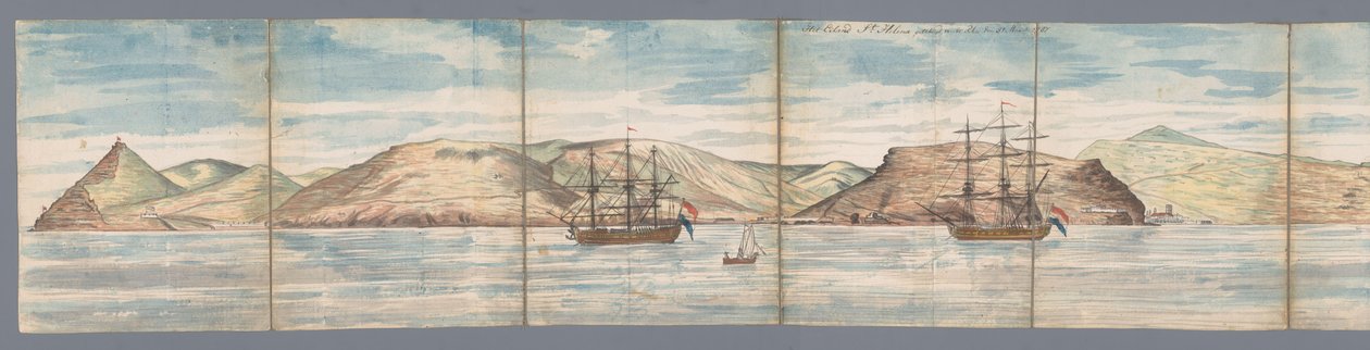Utsikt over Saint Helena The Island of St Helena tegnet fra Rhee den 31. mars 1787 (tittel på objekt) av Jan Brandes
