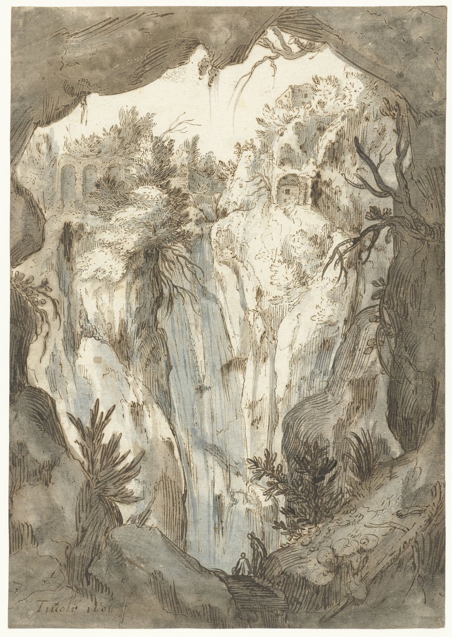 Tivoli-fossen sett fra en hule av Jan Brueghel (I) (attributed to)