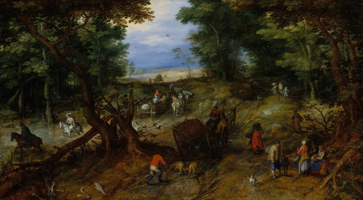 En skogsvei med reisende, 1607. av Jan Brueghel the Elder