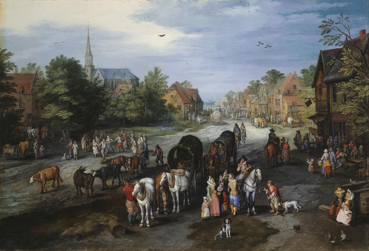 Utsikt over landsbyen Schelle (landsbygate) av Jan Brueghel the Elder