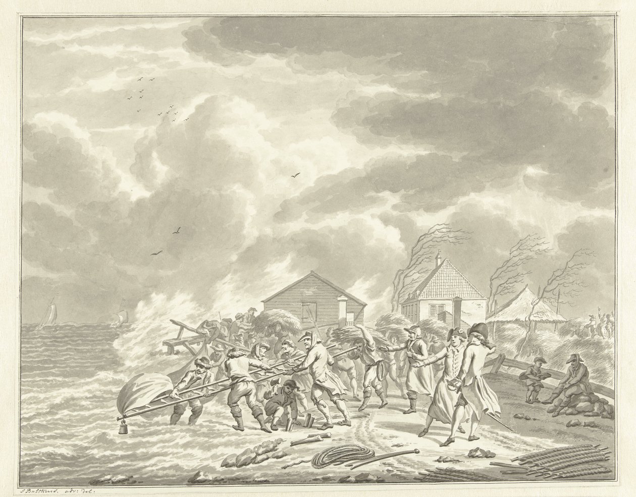 Oversvømmelsen av Diemerzeedijk nær Amsterdam, 1776 av Jan Bulthuis (signed by artist)
