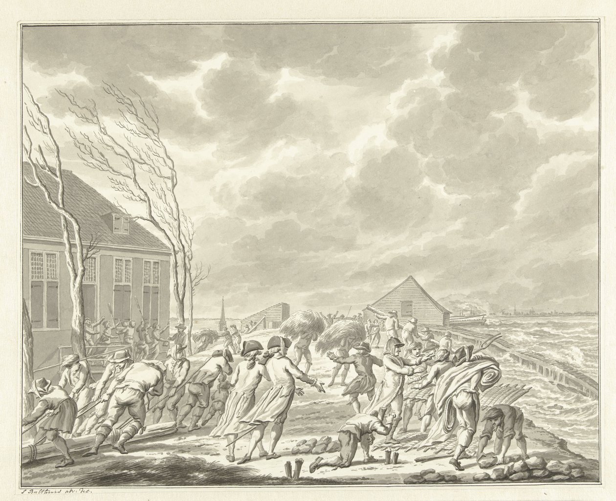 Oversvømmelsen av Diemerzeedijk nær Amsterdam, 1776 av Jan Bulthuis (signed by artist)