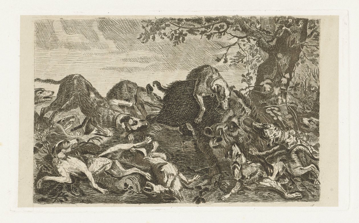Hundejakt etter villsvin av Jan Cassiers