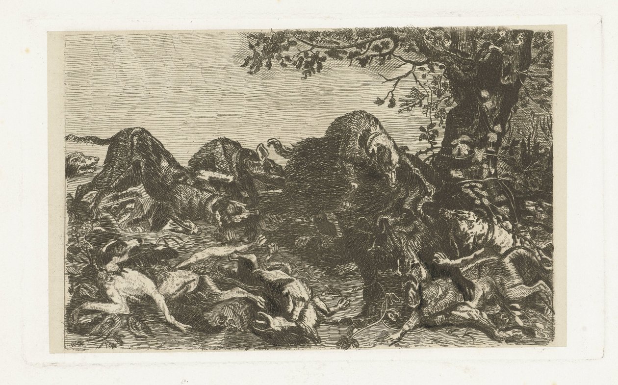 Hundejakt etter villsvin av Jan Cassiers