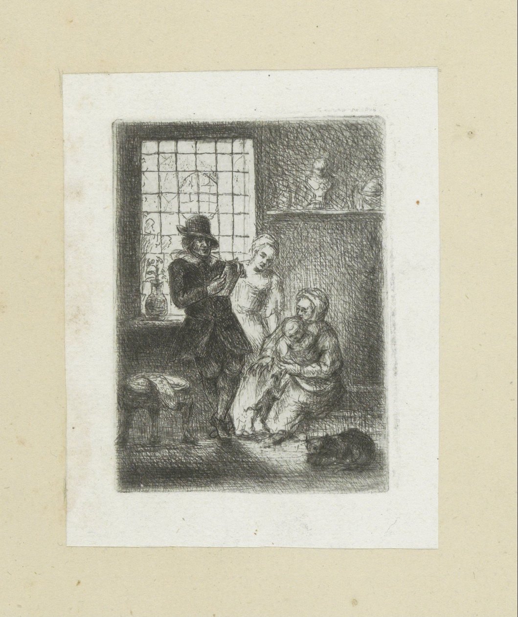 Interiør setter een gezin The Compleat Work of Etchings av John Chalon / Oeuvre Complette des Eaux Fortes av Jean Chalon (serietittel) av Jan Chalon