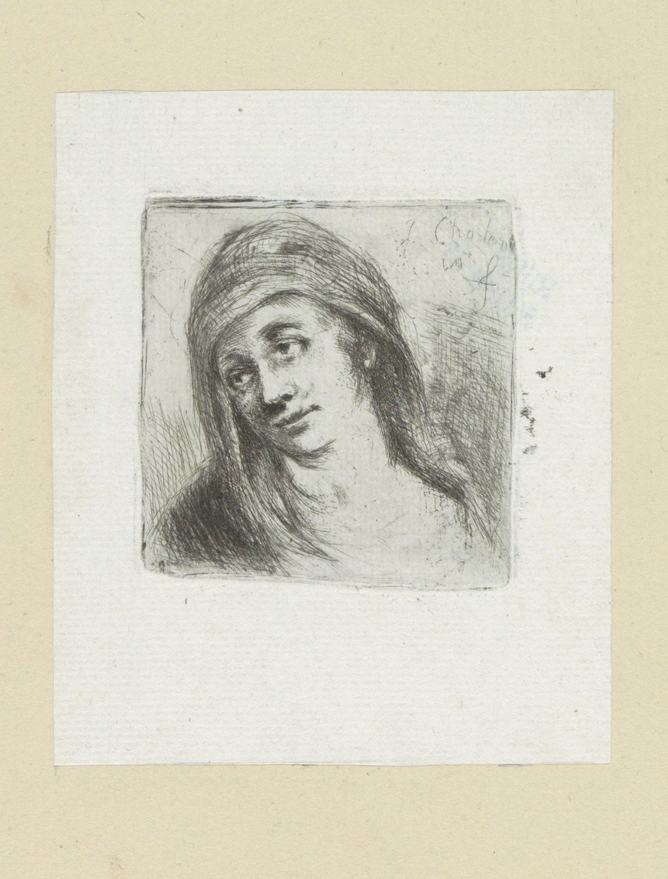 Ung kvinne med hovedduk The Compleat Work of Etchings av John Chalon / Oeuvre Complette des Eaux Fortes av Jean Chalon (serietittel) av Jan Chalon
