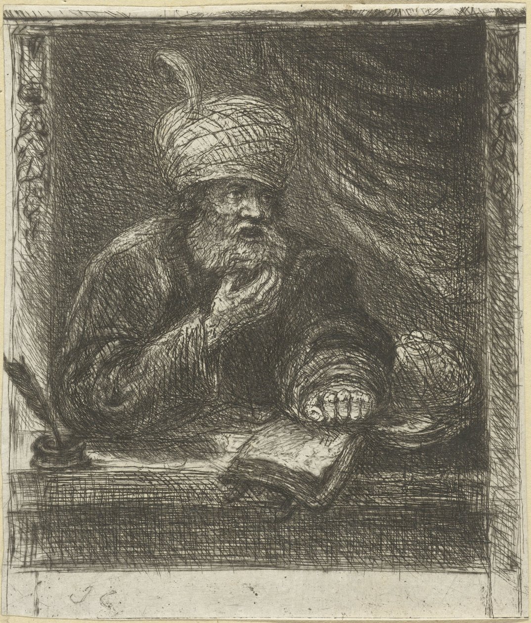 Mann med turban bak et skrivebord av Jan Chalon