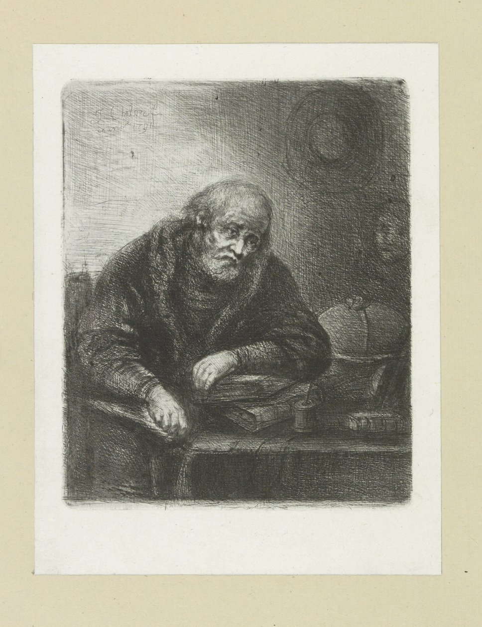 Oude man aan zijn bureau The Compleat Work of Etchings av John Chalon / Oeuvre Complette des Eaux Fortes av Jean Chalon (serietittel) av Jan Chalon