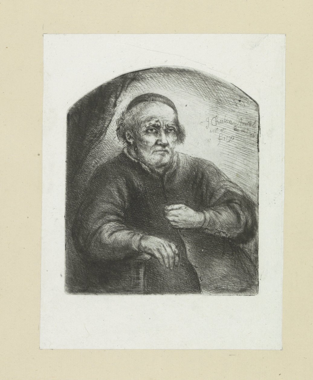 Oude mann in en leunstoel The Compleat Work of Etchings av John Chalon / Oeuvre Complette des Eaux Fortes av Jean Chalon (serietittel) av Jan Chalon