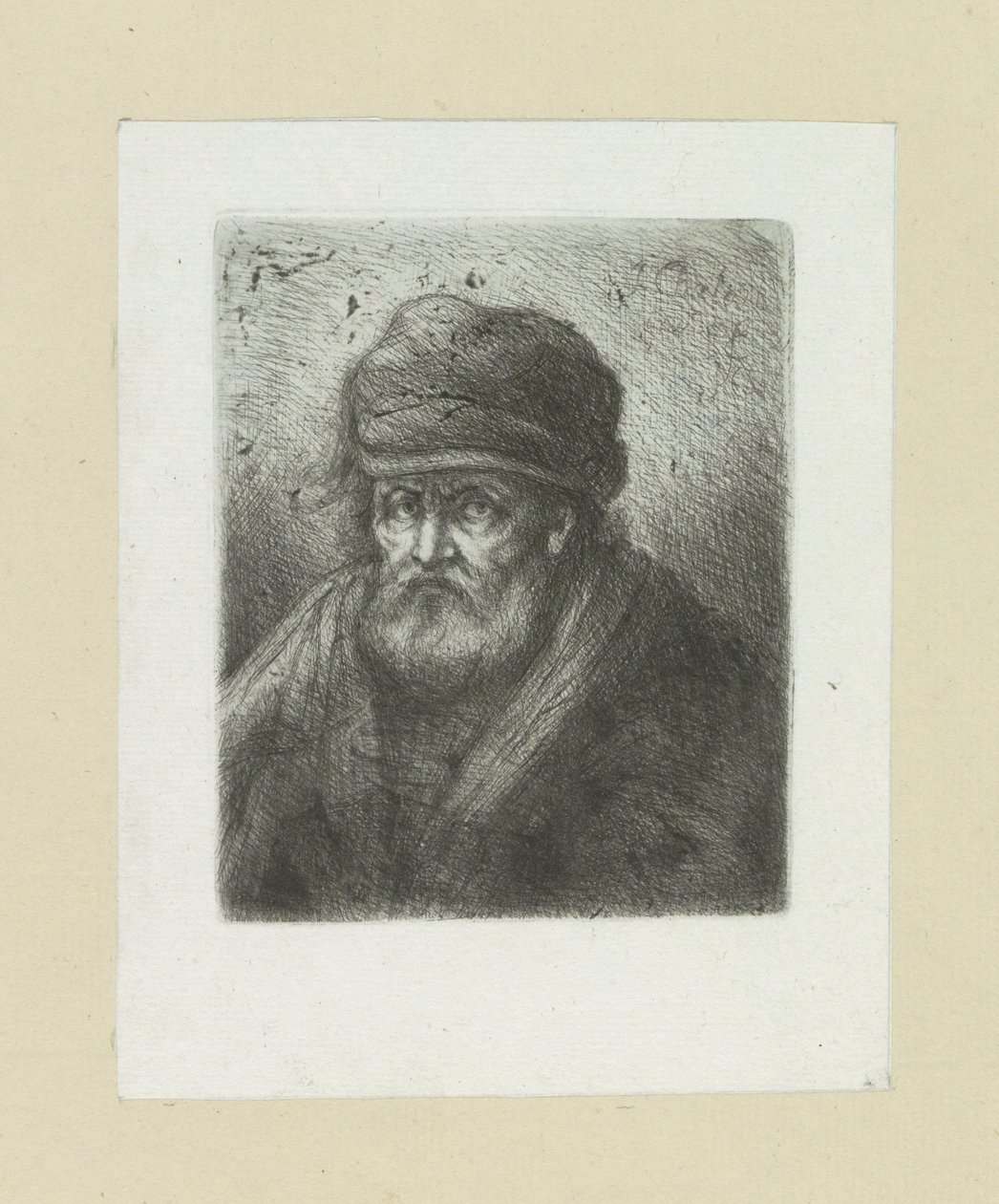 Oude mann legger baard i muts The Compleat Work of Etchings av John Chalon / Oeuvre Complette des Eaux Fortes av Jean Chalon (serietittel) av Jan Chalon