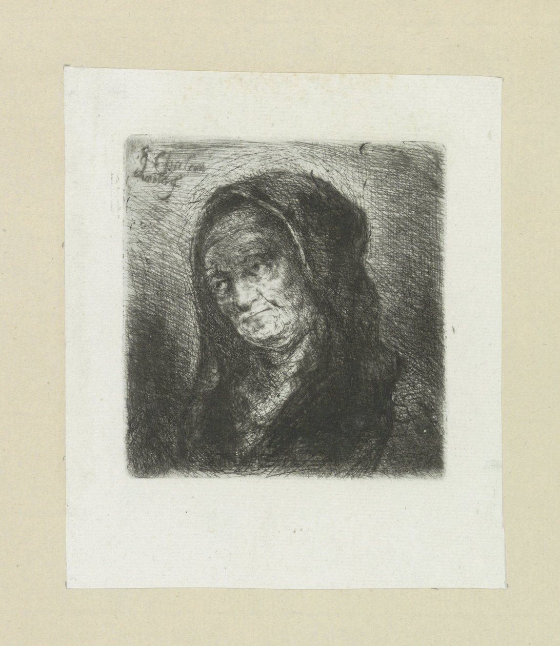 Oude woman met black sluier The Compleat Work of Etchings av John Chalon / Oeuvre Complette des Eaux Fortes av Jean Chalon (serietittel) av Jan Chalon