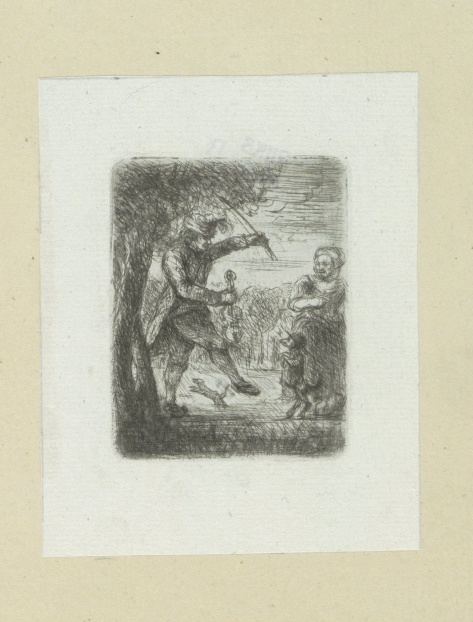 Straatmuzikant setter voldtekt i dans hond The Compleat Work of Etchings av John Chalon / Oeuvre Complette des Eaux Fortes av Jean Chalon (serietittel) av Jan Chalon