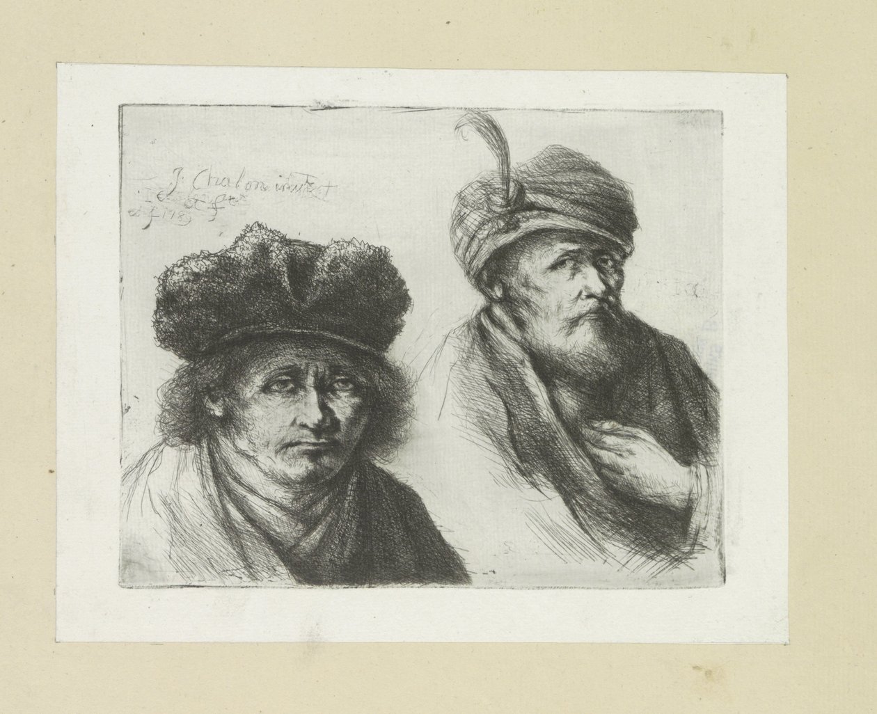 Twee mannen legger hakke i tulband The Compleat Work of Etchings av John Chalon / Oeuvre Complette des Eaux Fortes av Jean Chalon (serietittel) av Jan Chalon