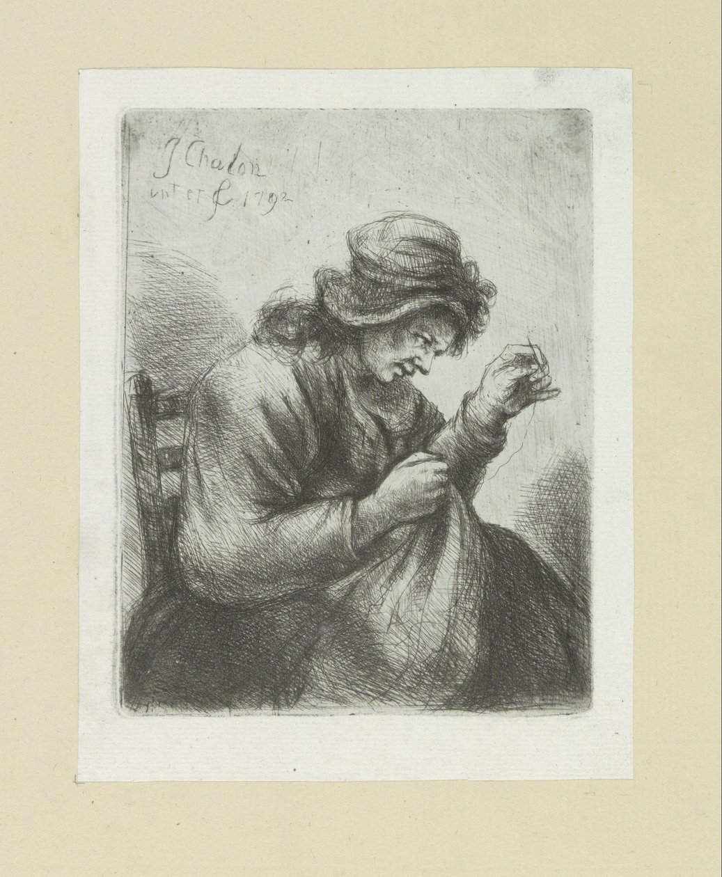 Vrouw met naald en draad The Compleat Work of Etchings by John Chalon / Oeuvre Complette des Eaux Fortes par Jean Chalon (series title)   1328337   no       norwegian Successfully Translated  Original: View of the lake and island at the Royal Botanic Garde av Jan Chalon