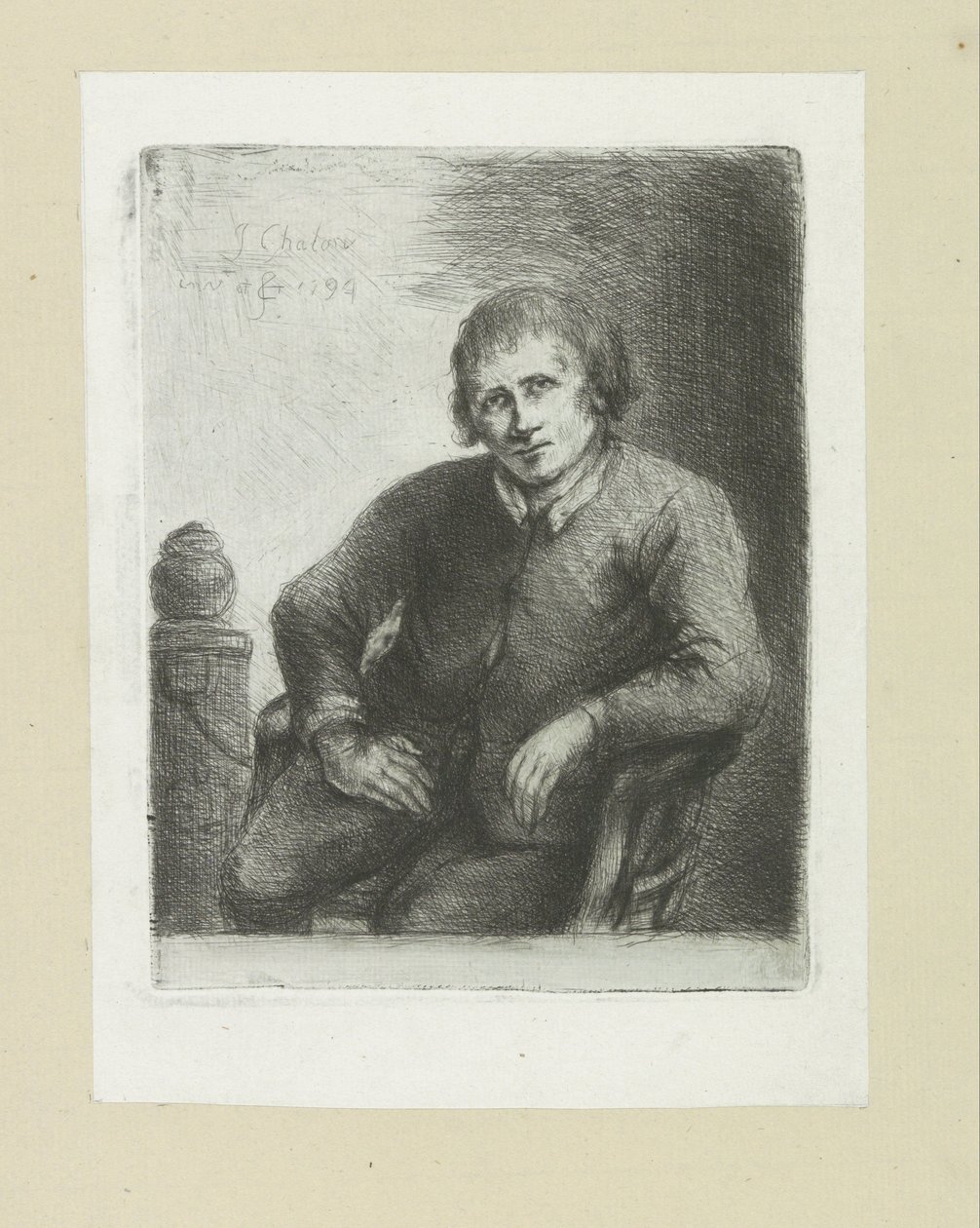 Sitter ved siden av en søyle The Compleat Work of Etchings av John Chalon / Oeuvre Complette des Eaux Fortes av Jean Chalon (serietittel) av Jan Chalon