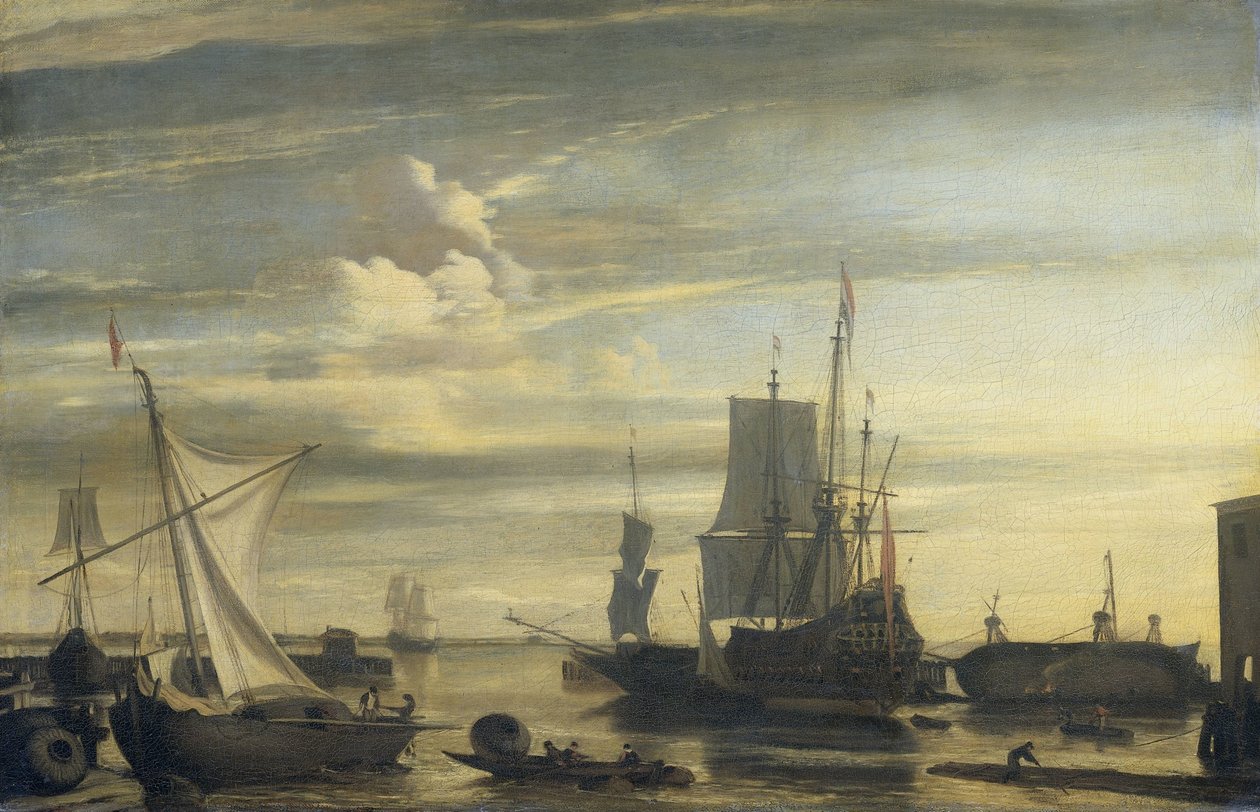 Havn ved solnedgang av Jan Claesz. Rietschoof (attributed to)