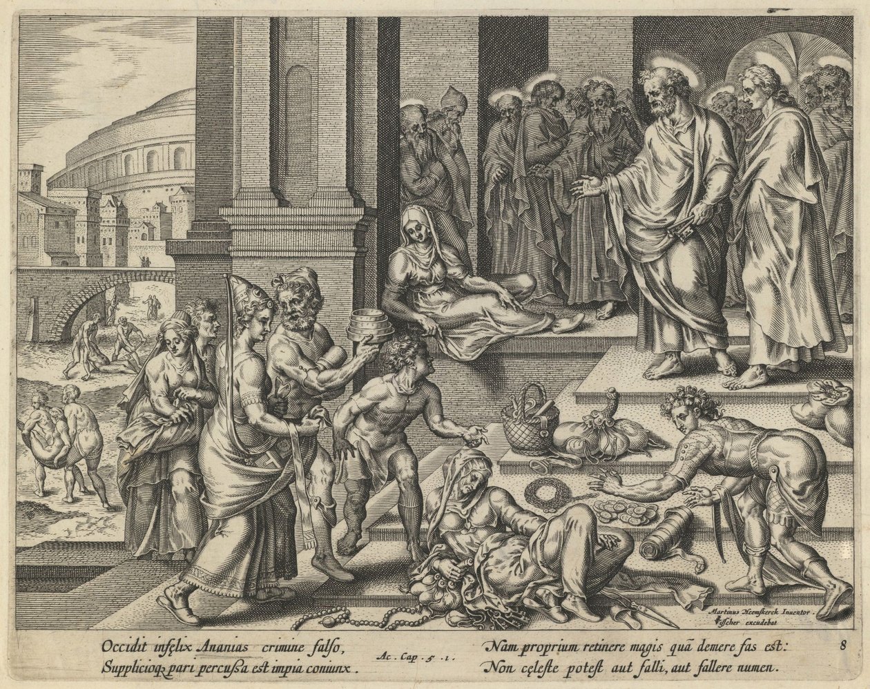 Lignelsen om Ananias og Sapphira, tidlig på 1600-tallet. av Jan Claesz Visscher