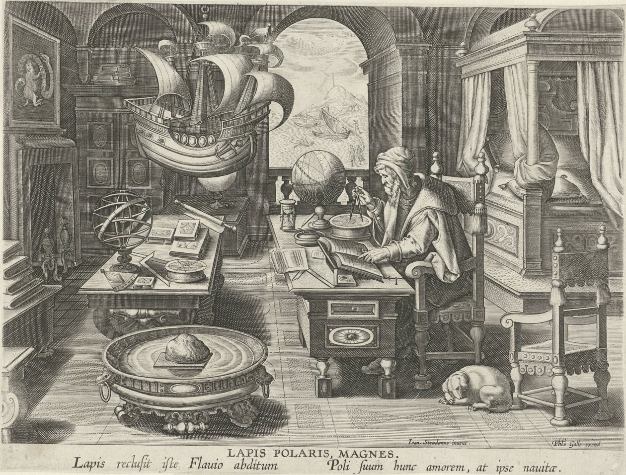 Oppfinnelsen av kompasset Lapis Polaris, Magnes (tittel på objekt) Nye oppfinnelser og funn (serietittel) Nova Reperta (serietittel) av Jan Collaert (II) (attributed to)