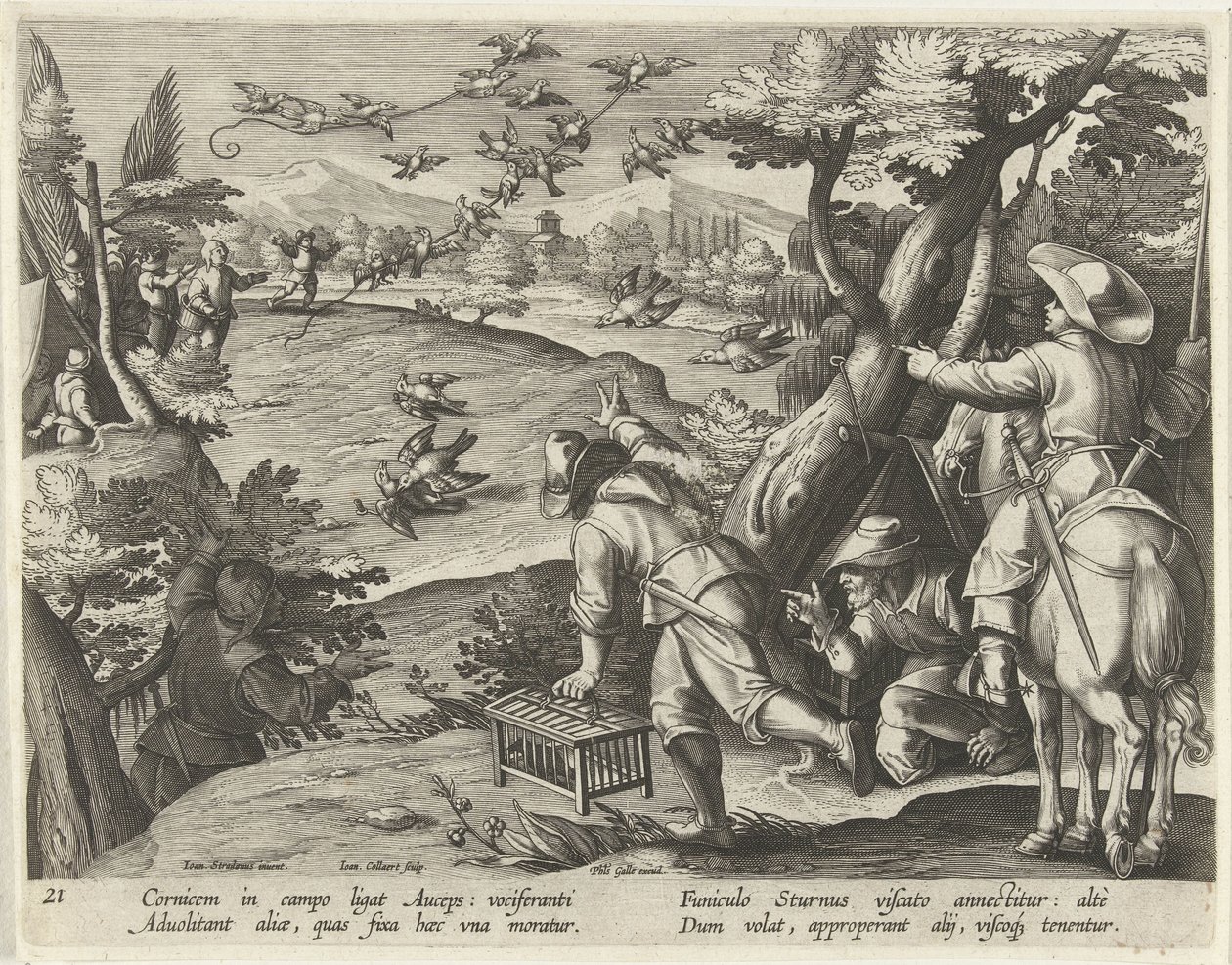 Jacht op kraaien en spreeuwen Jachttaferelen (serietittel) Jakten på vilt, fugl og fisk i Bestiary (serietittel) av Jan Collaert (II)
